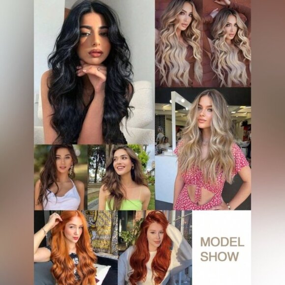 20 IN VOLUMIZING WEFT CLIP IN SET LIGHT BLONDE CURLY WAVE HAIR EXTENSION SET - Picture 7 of 7